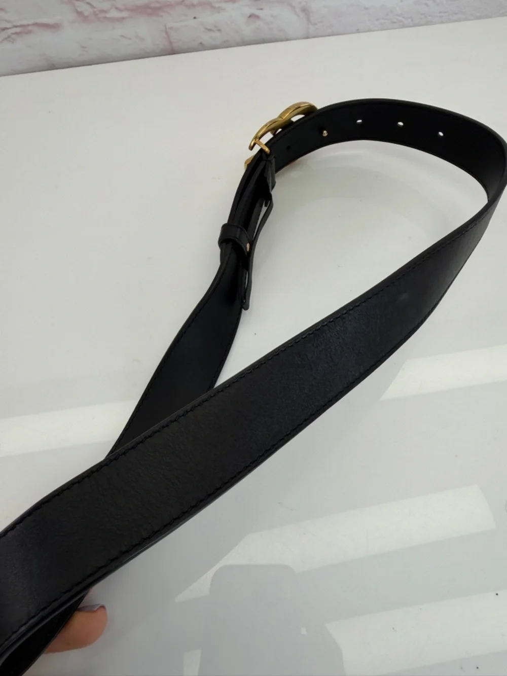 Authentic Gucci Slim Leather Marmont Gg Double Mens Belt Black 75/30 414516